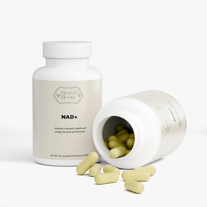 Supplement bottle With Capsules Of 'NAD+' By Blush And Bloom Care Beauty Store US