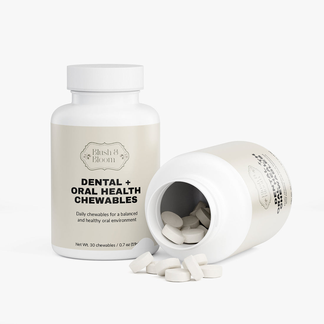 Packaging Of Dental + Oral Health Chewables By Blush And Bloom Care Store USA