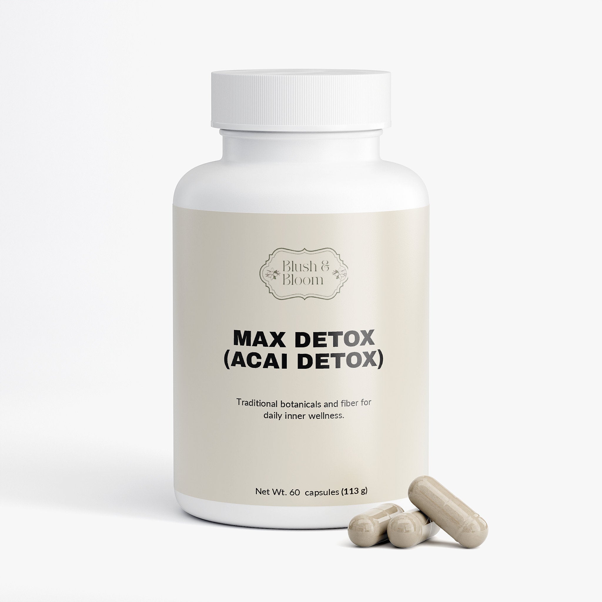 Max Detox (Acai Detox) supplement bottle with capsules By Blush And Bloom Care Store US