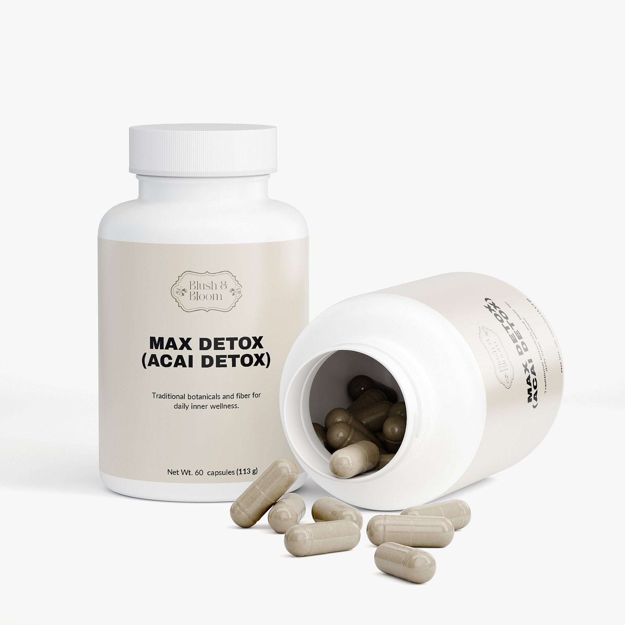 Two Beige Capsules Of Max Detox (Acai detox) By Blush And Bloom Care USA