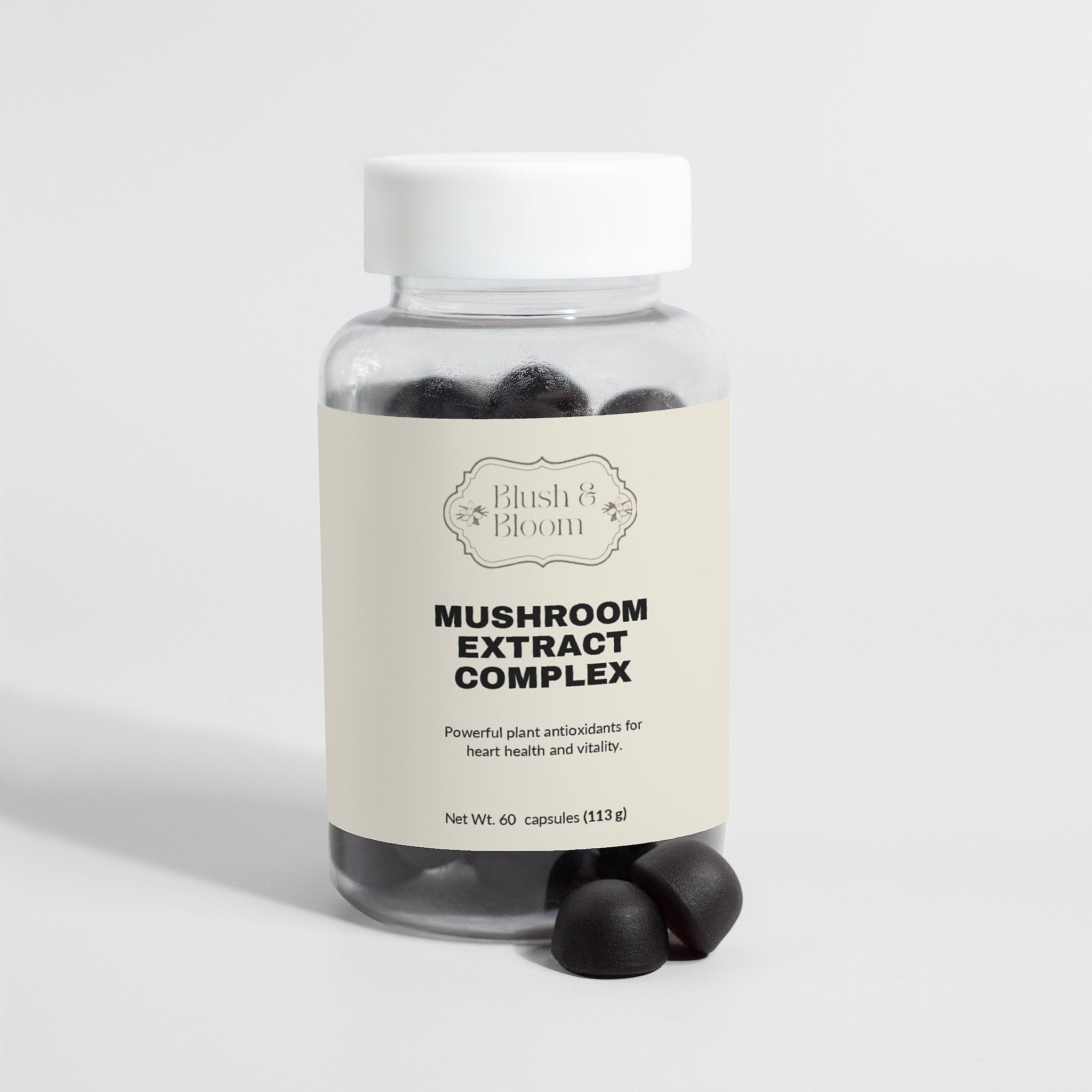Bottle of Mushroom Extract Complex By Blush & Bloom Beauty Supply Store USA