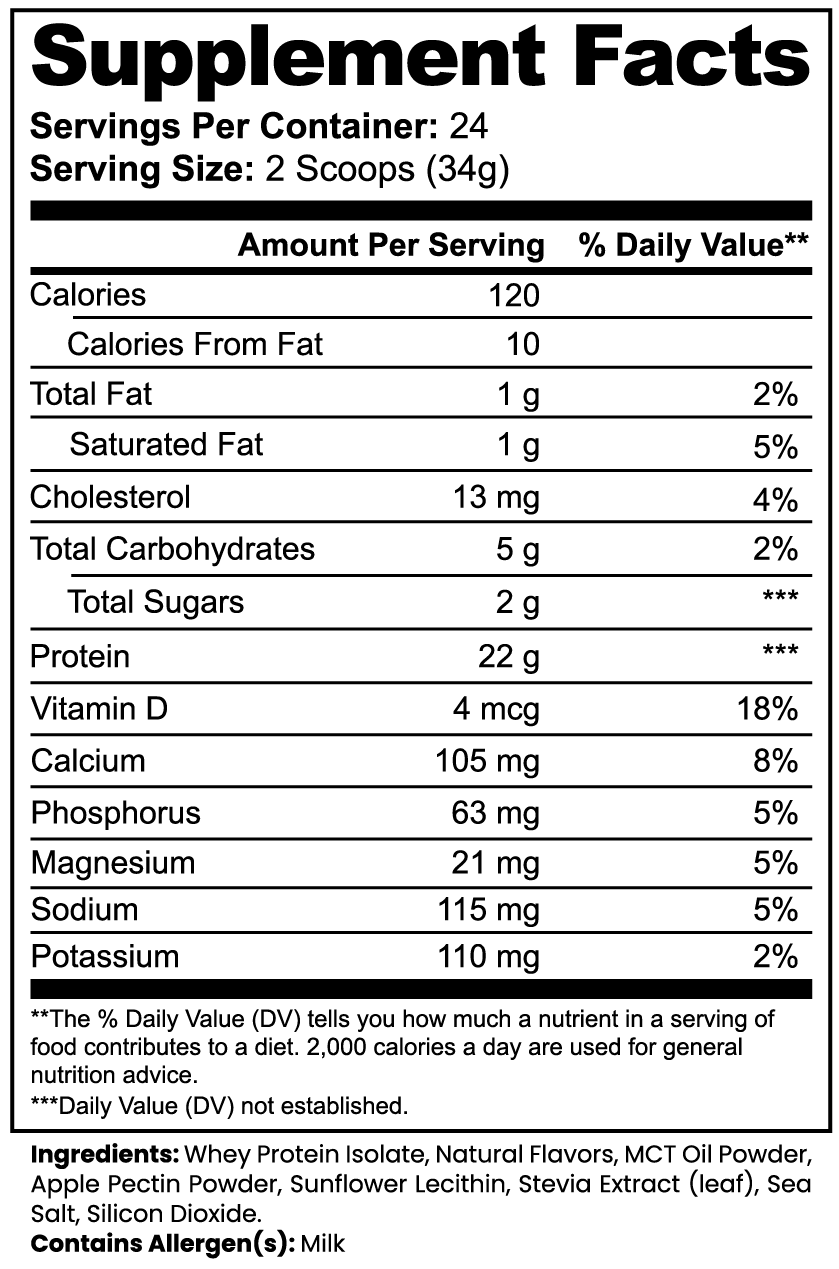 100% Whey Protein Isolate Vanilla Supplement Facts By Blush And Bloom Care USA