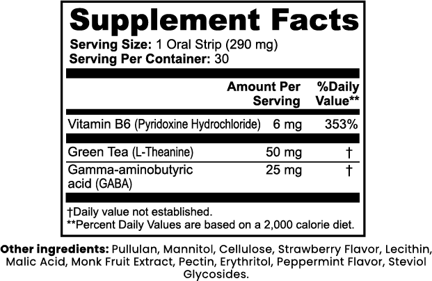 Suppliment Facts Of Cognitive Relax Strips For Calm & Focus By Blush And Bloom Care Beauty Store US