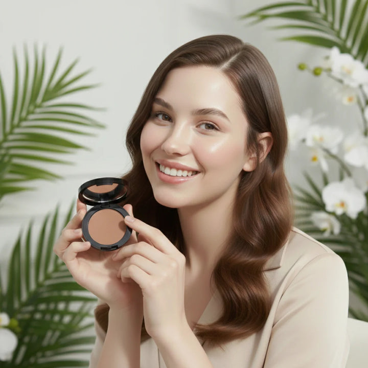 Model Using Bronzer Pecan Natural Glow & Radiant Finish By Blush And Bloom Care
