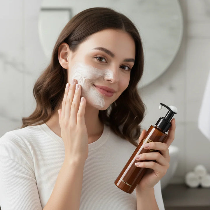 Model Using Kale Face Cleanser – Natural Deep Cleansing Facial Wash with Antioxidant By Blush And Bloom Care Store US