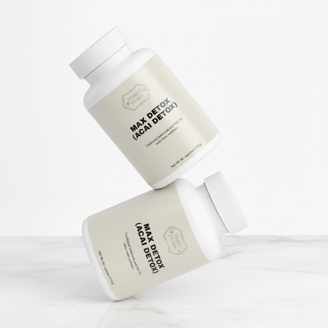 Two bottles of 'Max Detox (Acai Detox)' By Blush And Bloom Care USA