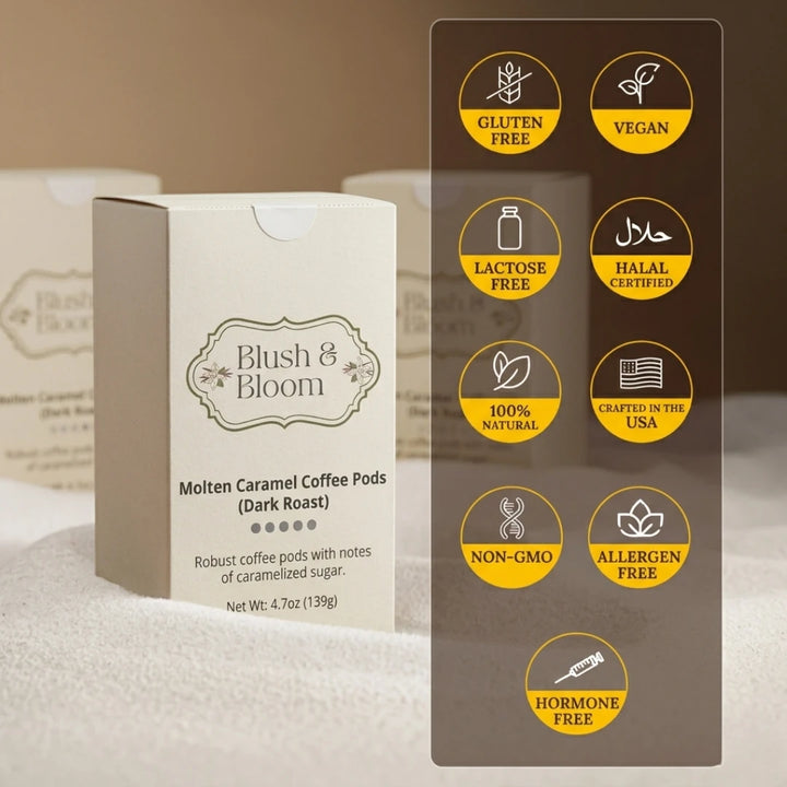 Molten Caramel Coffee Pods by blush and bloom care